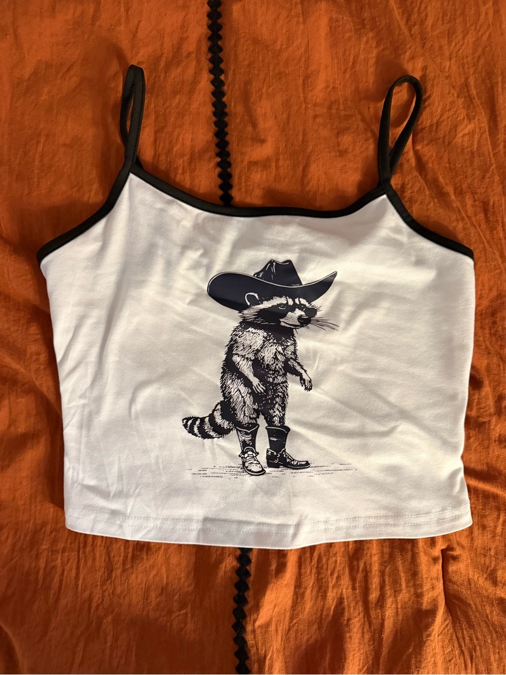 White Raccoon Graphic Cami with Black Trim